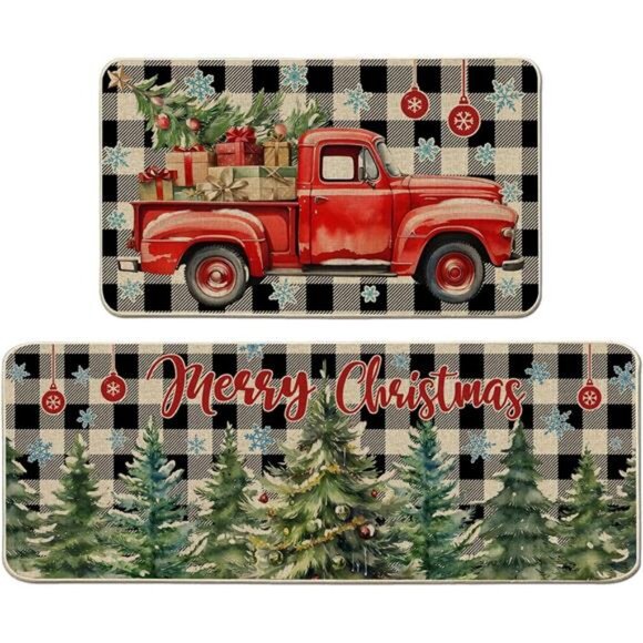 Christmas Kitchen Mats for Floor, Christmas Kitchen Rugs Set of 2
